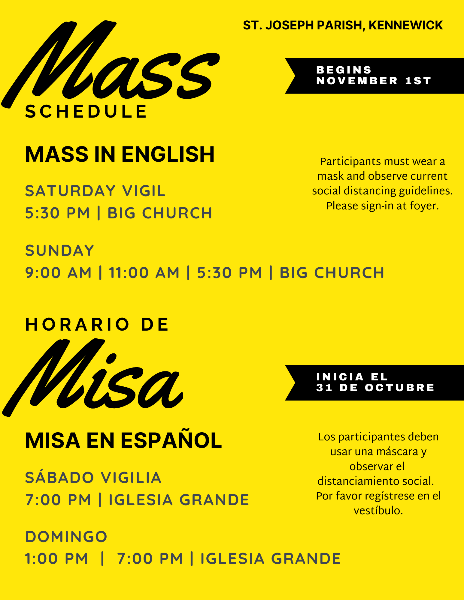 Updated Mass Schedule Starts Nov 1 - St. Joseph Parish - Kennewick, WA Updated Mass Schedule Starts Nov 1 - St. Joseph Parish - Kennewick, WA